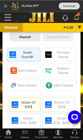 Step 2: Please select GCash ScanQR as the deposit method